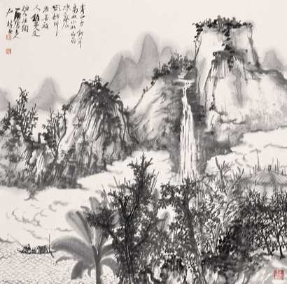 何加林  碧溪垂钓 镜心